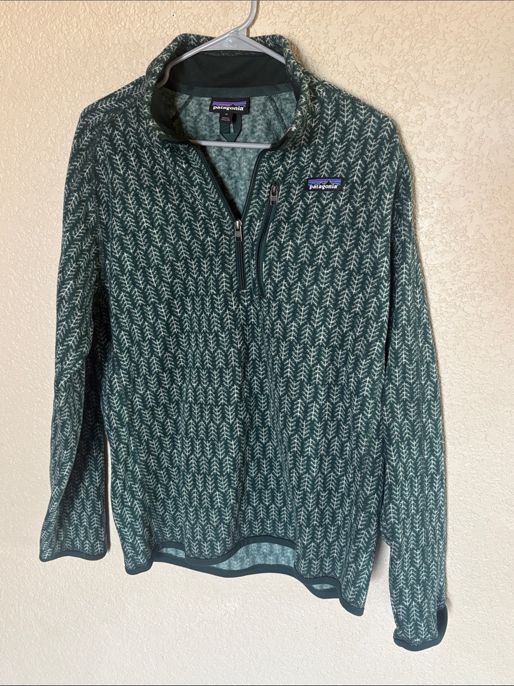Patagonia Green Patterned Quarter-Zip Fleece Pullover